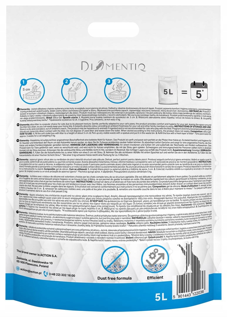 Silicone litter for cat non-caking DIAMENTIQ Neutral 5L Kind silicone