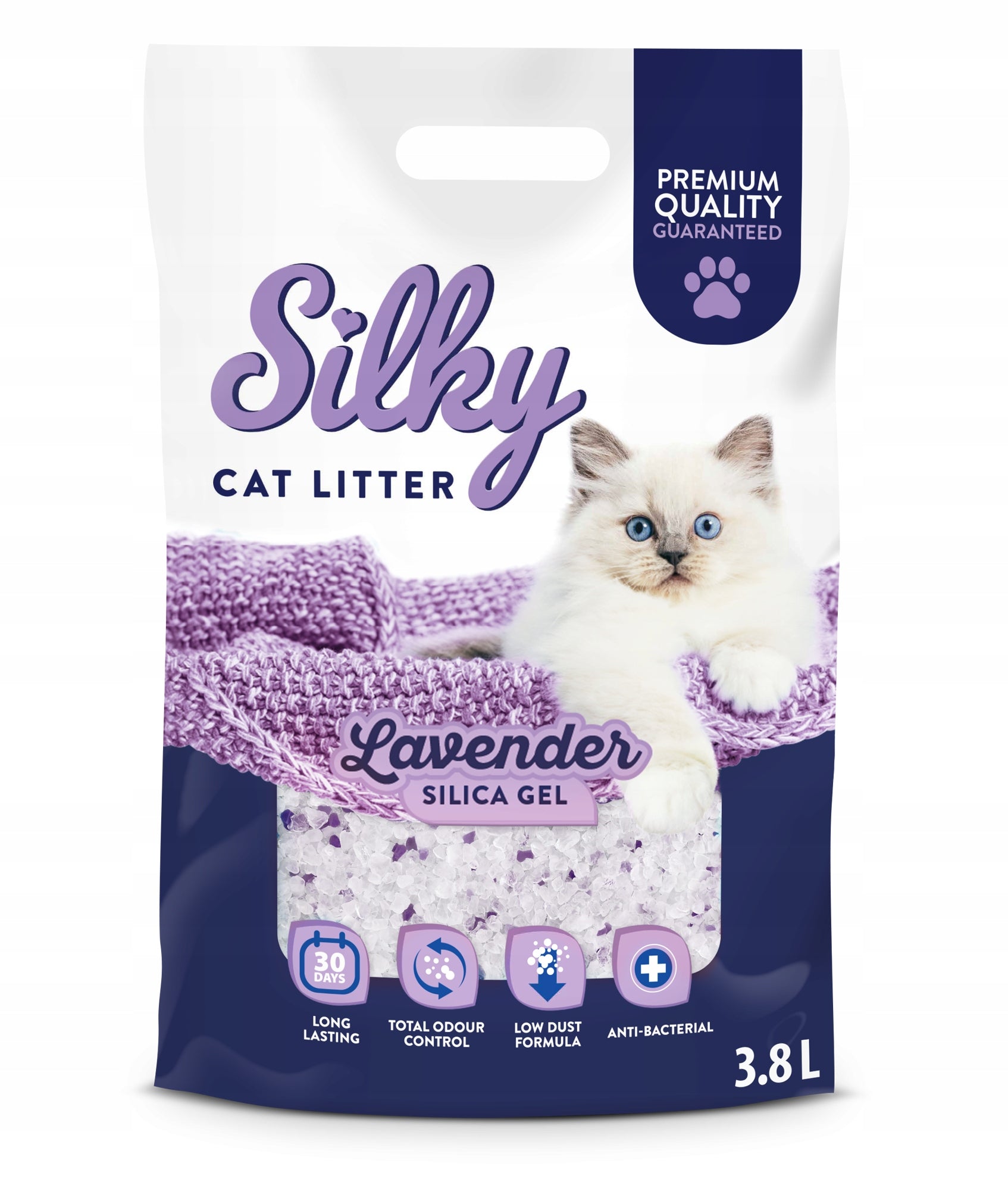 Silicone litter for cats dust-free SILKY Lavender 3,8l Trade name Silky