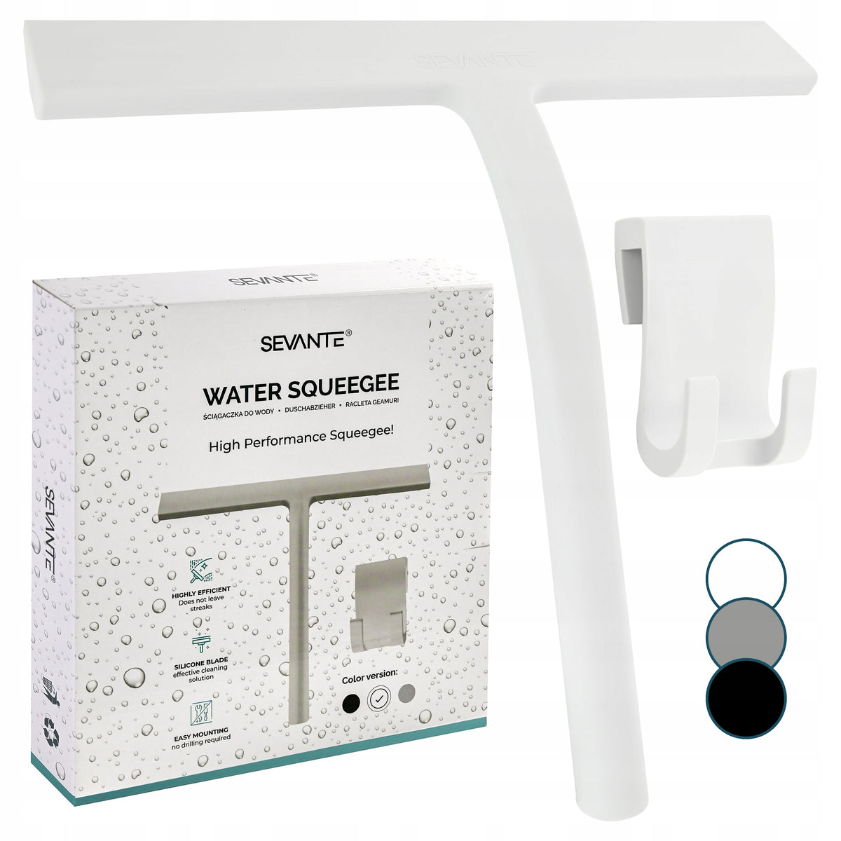 Silicone squeegee for car window water SEVANTE white 23 cm