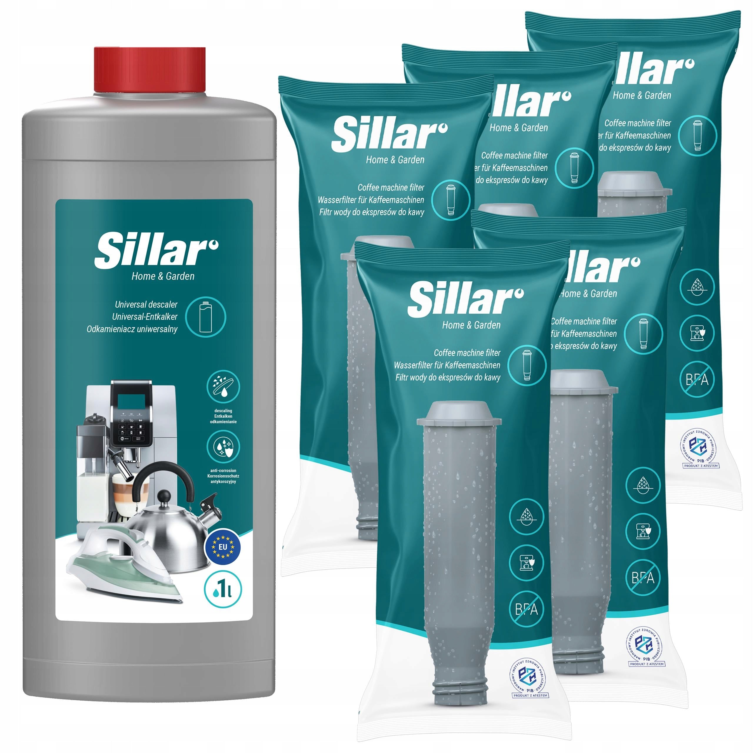 Sillar 5x filter for Nivona Melitta Krups machine replacement + descaler