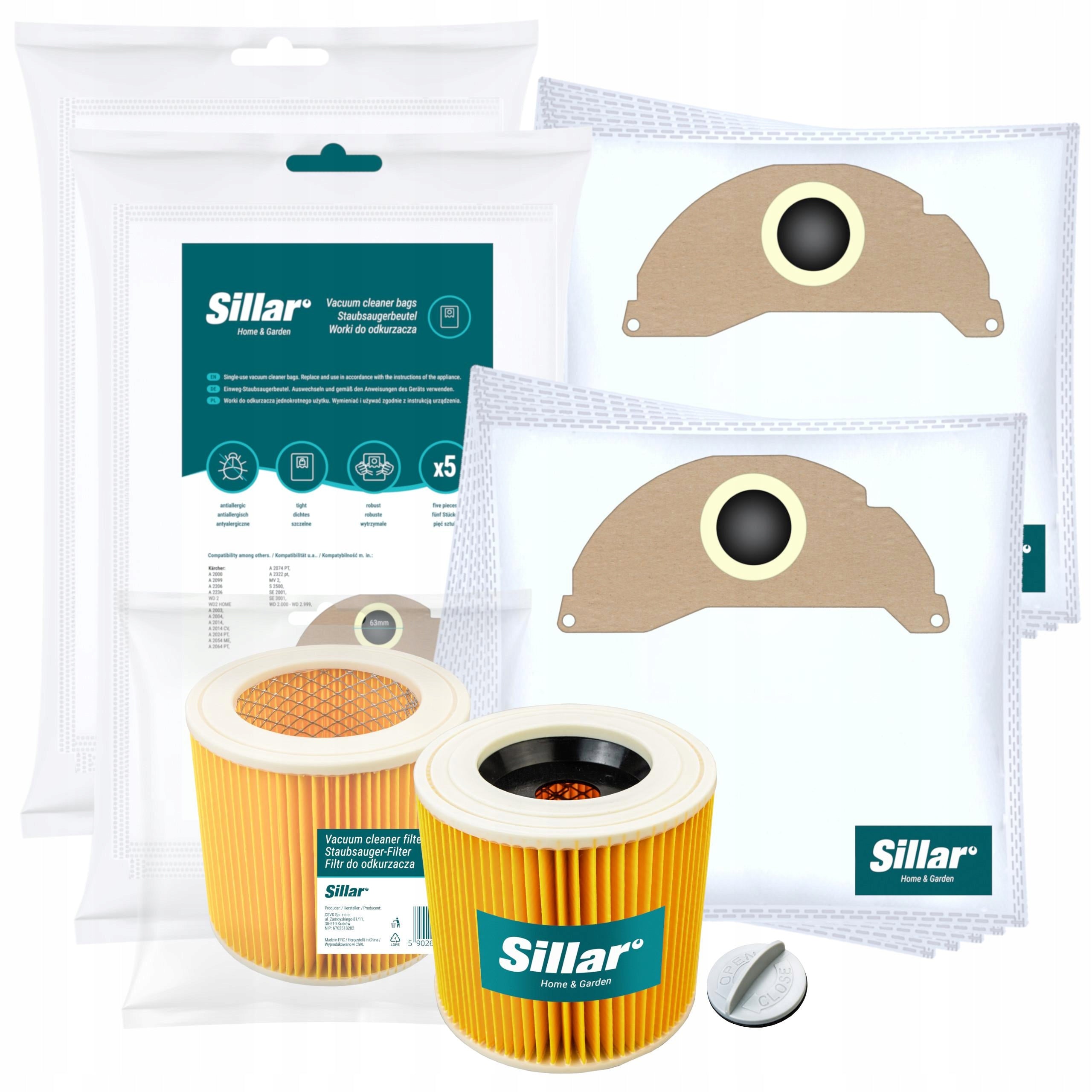 Sillar bags for Kärcher A2004 MV2 WD2 WD2.200 SE 2001 3001 10pcs + Filter