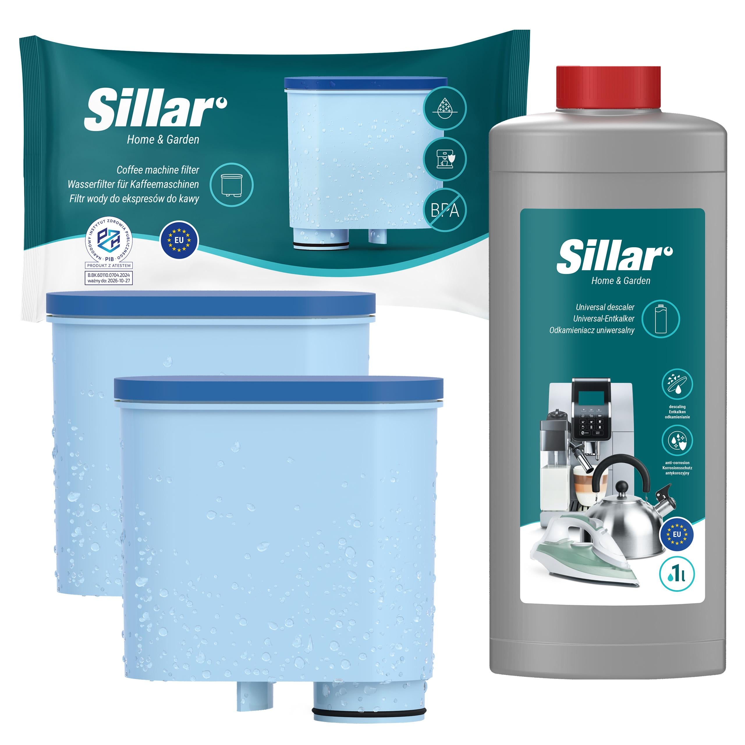 Sillar descaler for 1l + 2x Saeco Phillips water filter