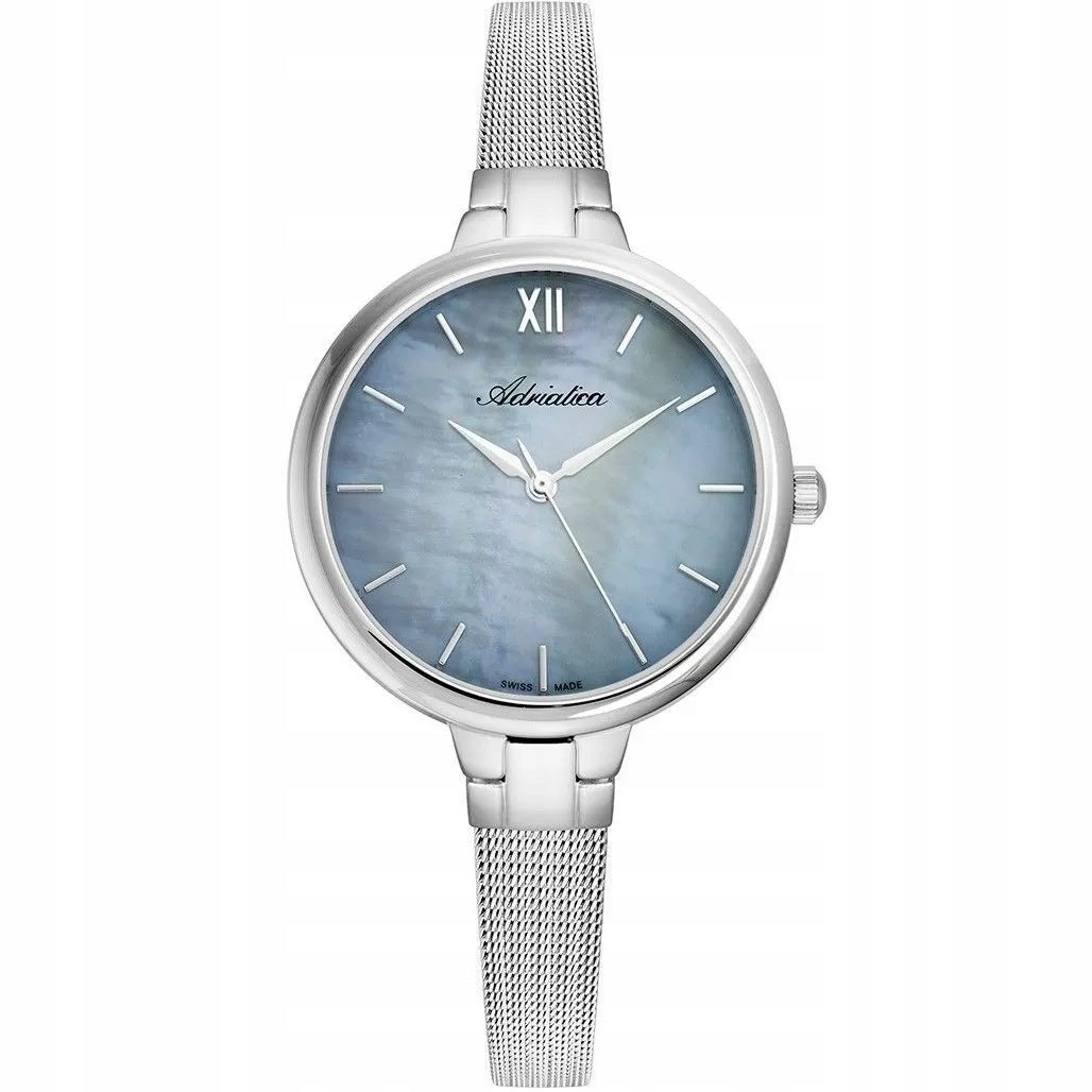 Silver Swiss Women's Watch Adriatica with Pearl Blue Dial