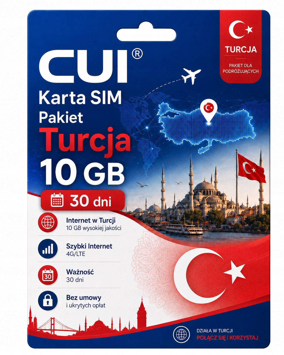 Sim card CUI Turkey Without Registration Starter Internet 10 GB