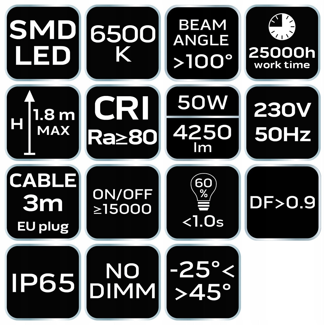 Single Headlight 50W SMD LED 4250lm 230V on Tripod 1.8m Color black
