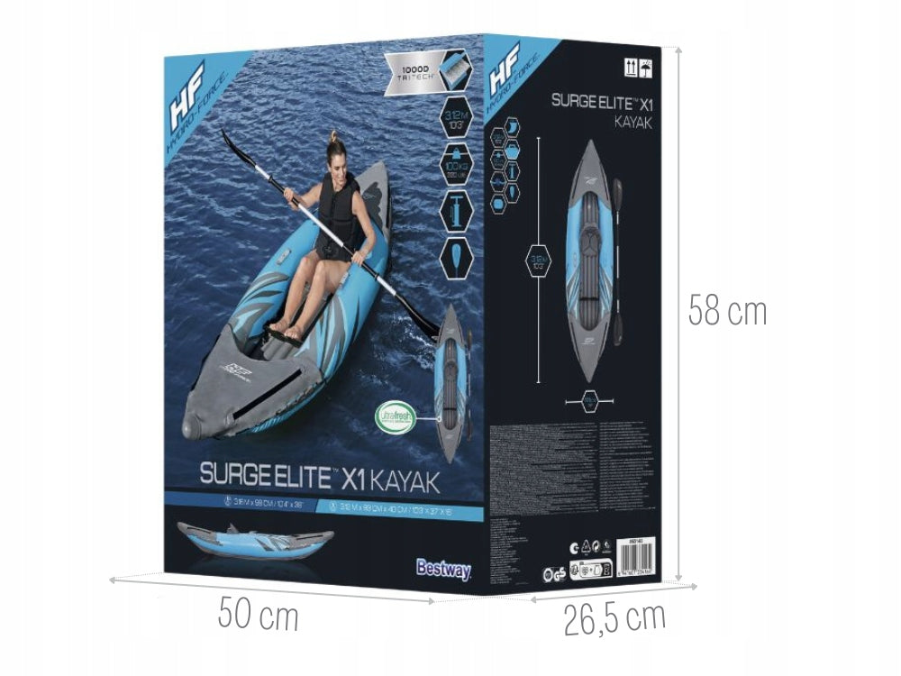 Single Kayak 1 Person Surge Elite Bestway Pump + Paddle + Bag Number of seats 1