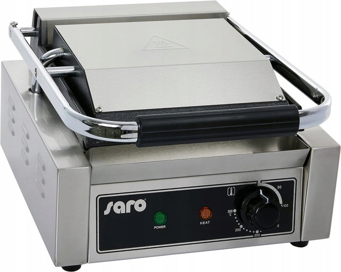 Single cast iron contact grill, grooved plate, Saro, Model PG 1 Brand Saro