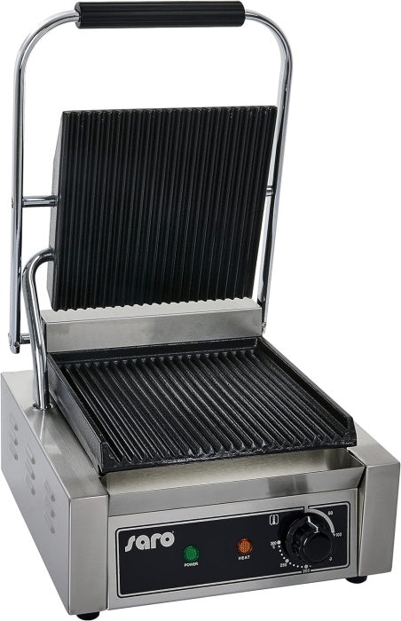 Single cast iron contact grill, grooved plate, Saro, Model PG 1 Power rating 1800 W