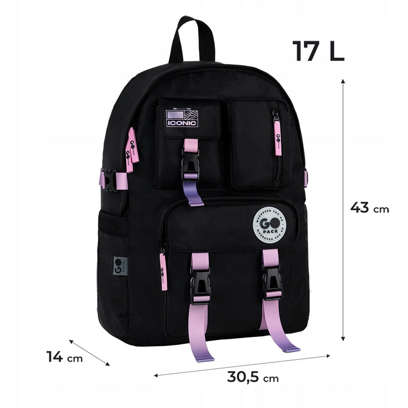Single compartment school backpack for girls black GoPack Manufacturer code GO26-2500L-2