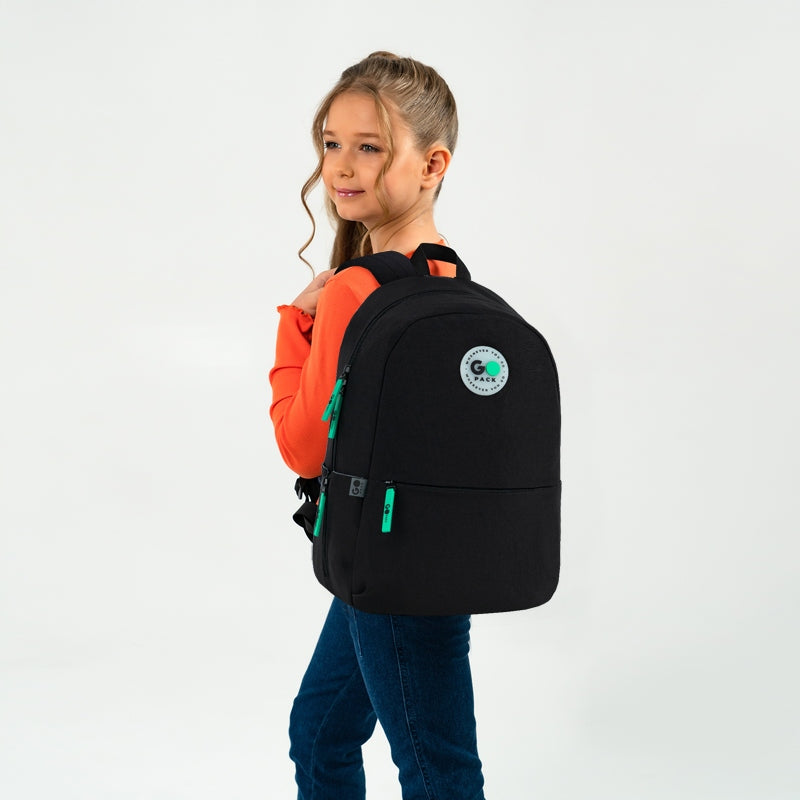 Single compartment school backpack with hidden pocket black GoPack Packaging status original