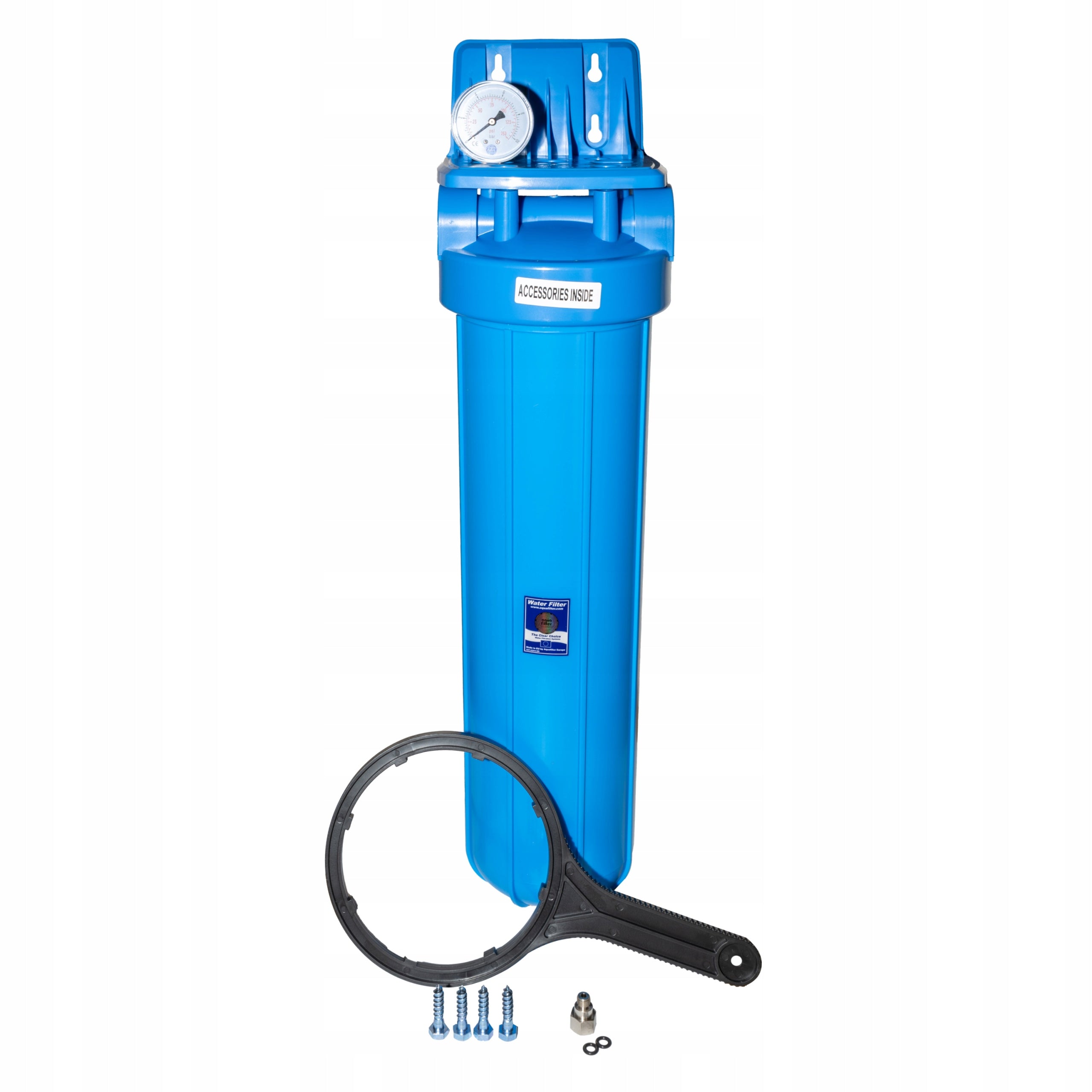 Single filter Big Blue 20" pressure gauge thread 1” Aquafilter FH20B1-B-WB