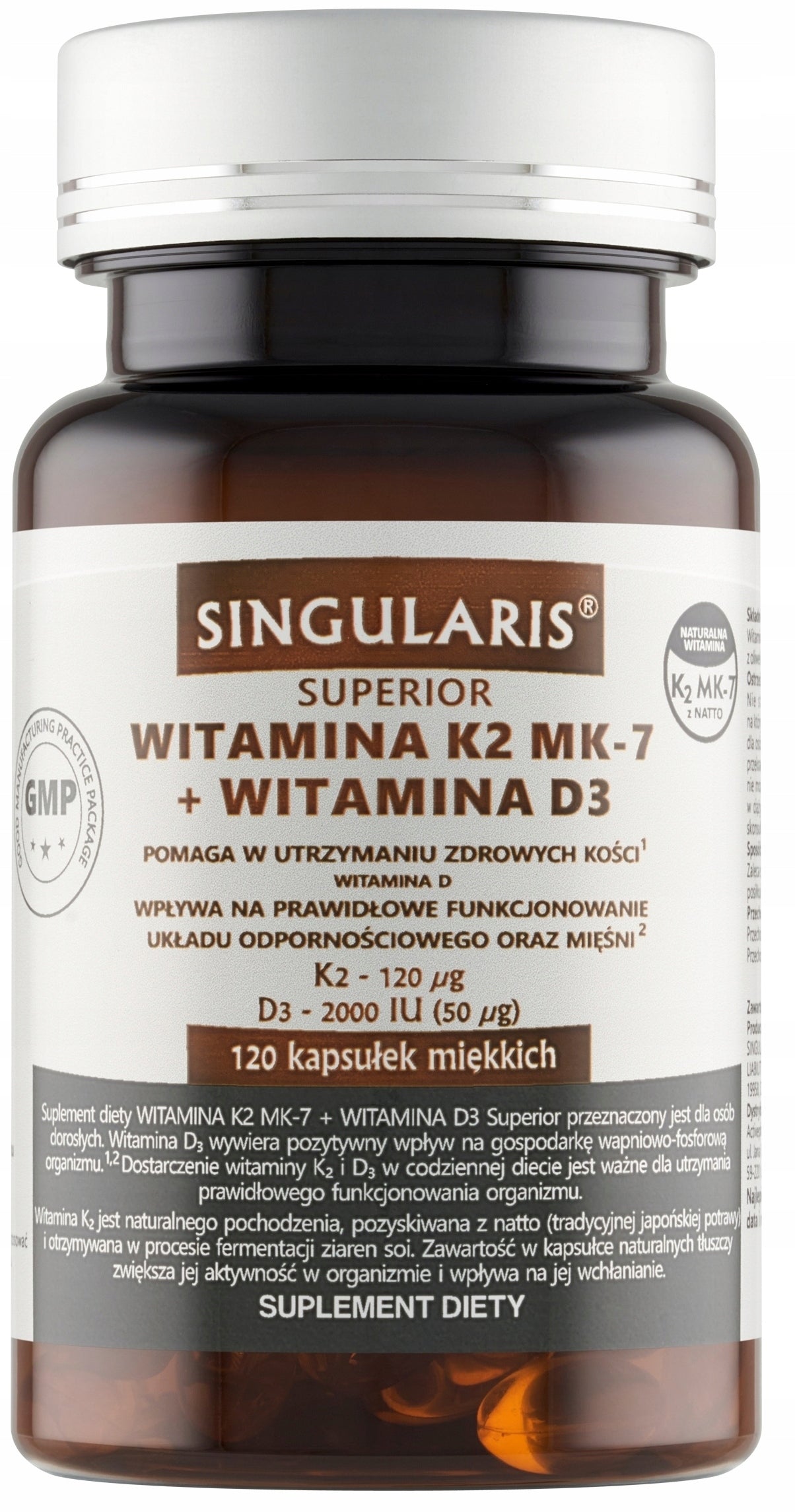 Singularis Vitamin K2 MK-7 + D3 2000IU 120 kaps Healthy Bones and Immunity Brand Singularis