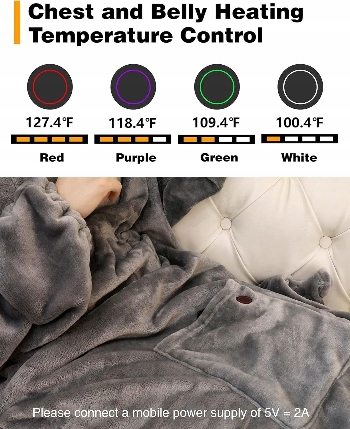 Singway Portable Heating Blanket with Sleeves and USB Leg Pocket