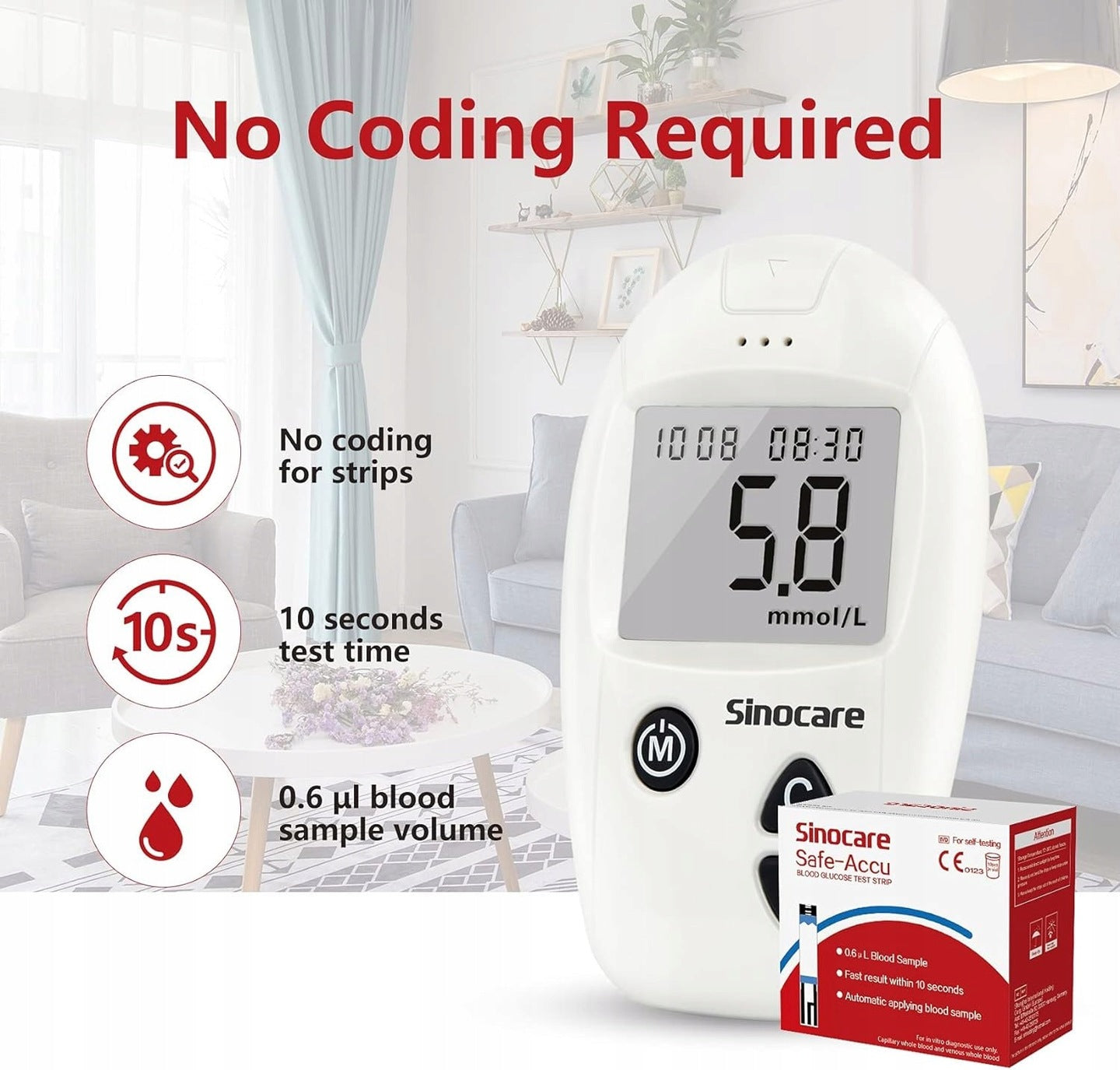 Sinocare SAFE ACCU 100pcs blood glucose test strips (without monitor) Manufacturer code 14100578-Allegro