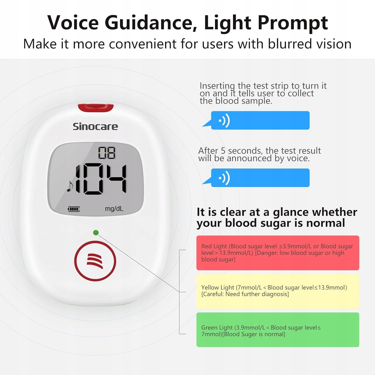 Sinocare Safe AQ Voice glucose meter – accurate glucose measurement +FREEBIE Medical device no