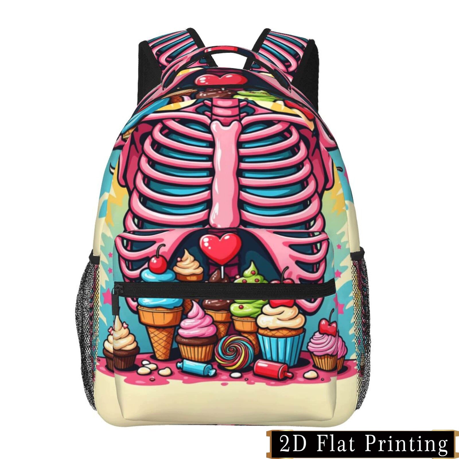 Skeleton Ice Cream Print Backpack for School and Travel
