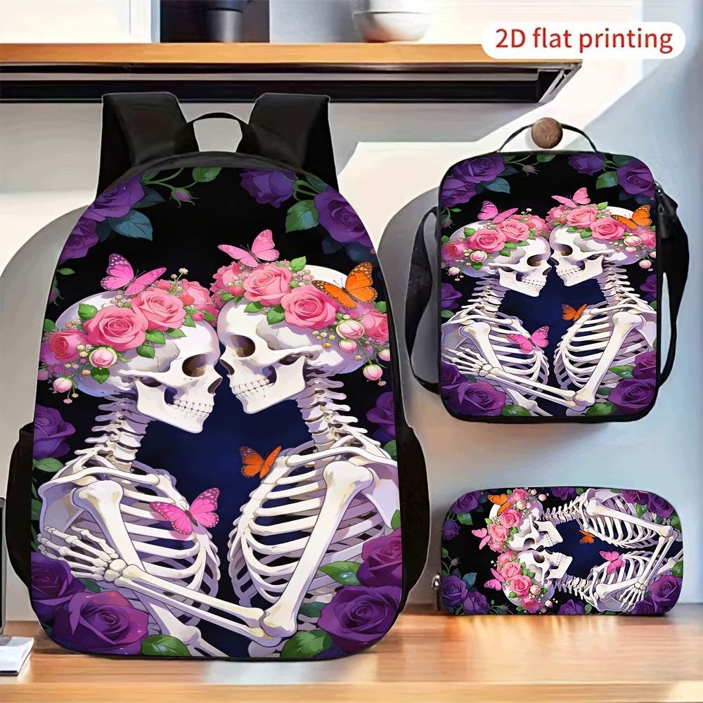 Skeleton Rose Butterfly 3-Piece Backpack Set