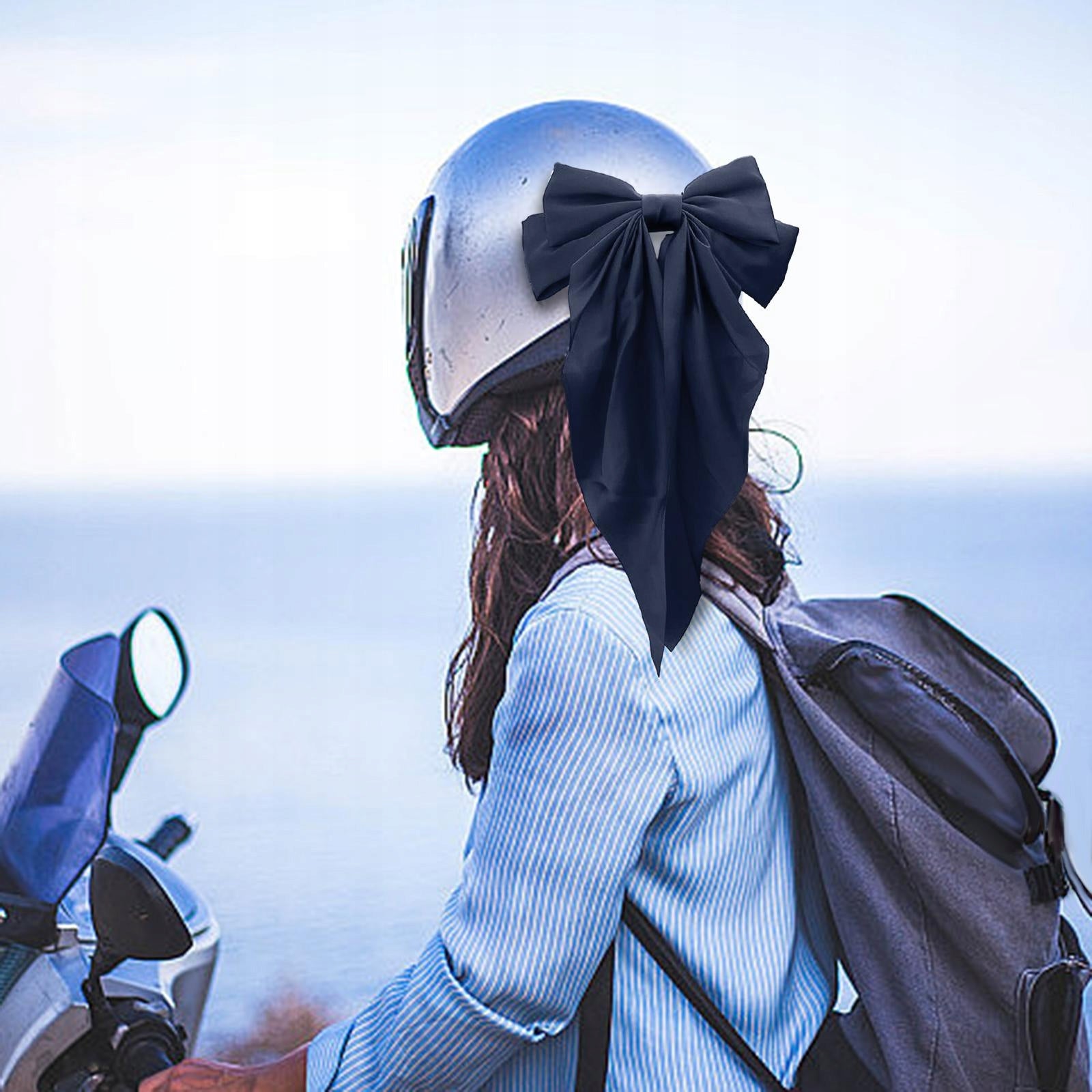 Ski Helmet Decor Bowknot Stylish Lightweight Helmet Dark Blue