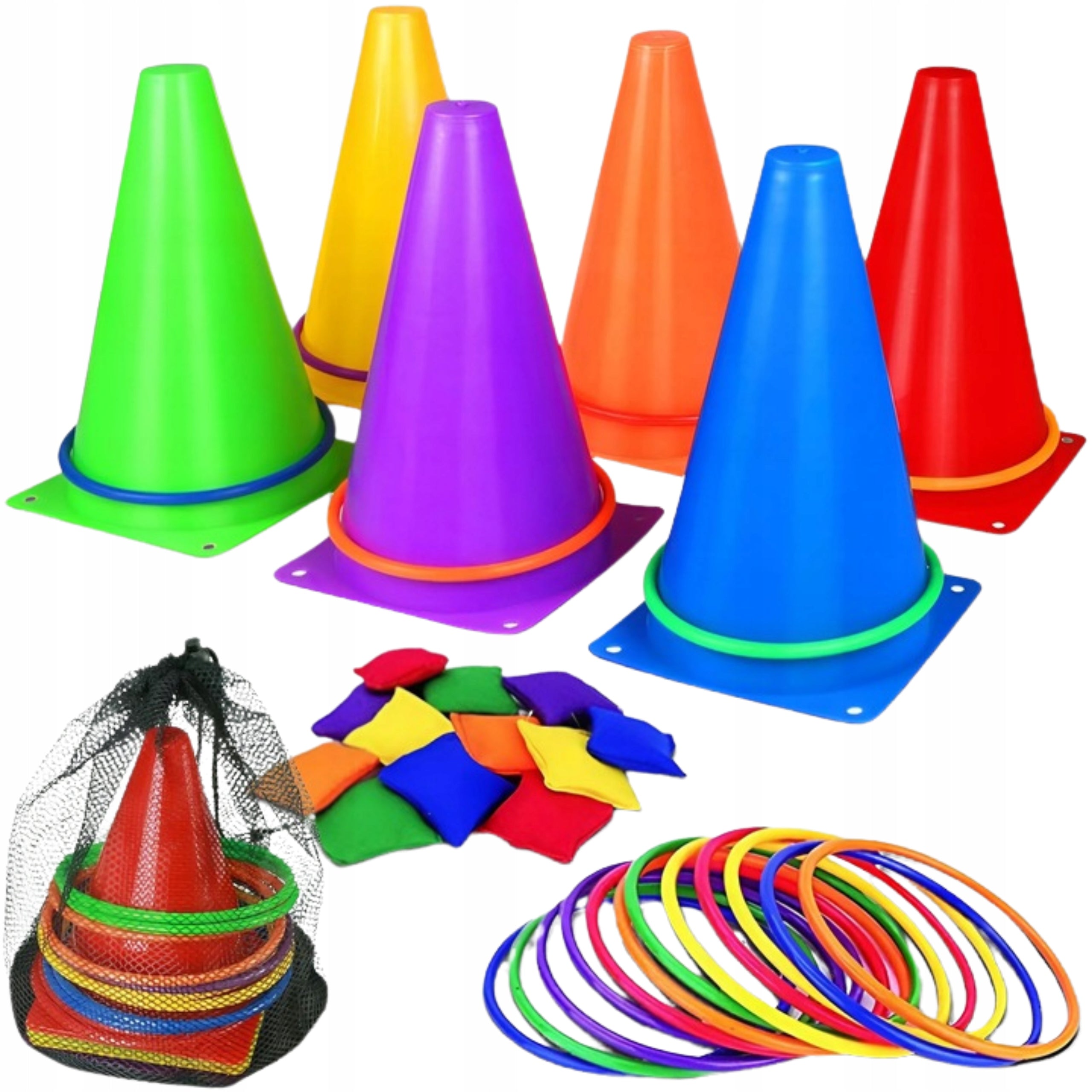 Skill Game Throw to Target 3in1 Cones + Pouches + Hoops for Kids