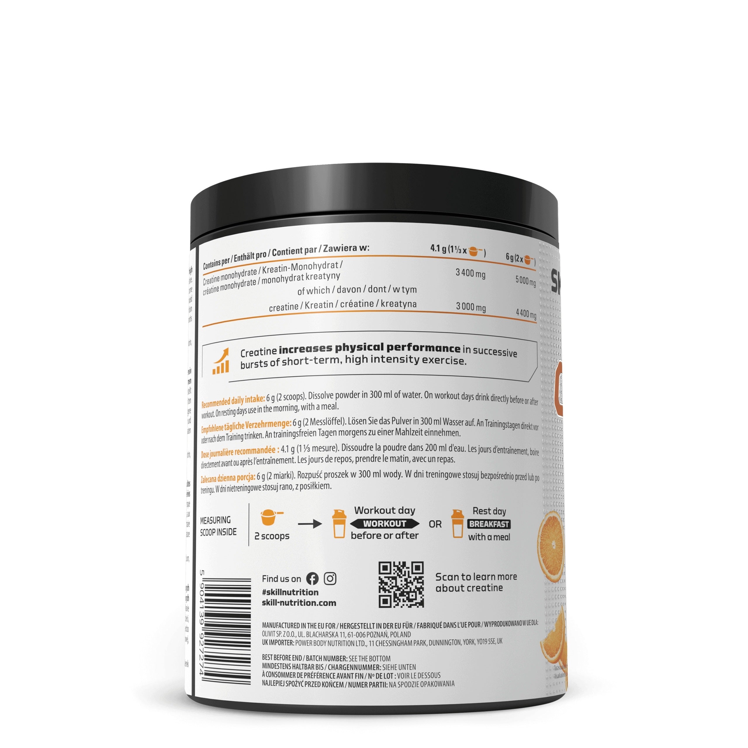Skill Nutrition CREATINE Micronized Creatine Monohydrate 300g Orange Packaging status original