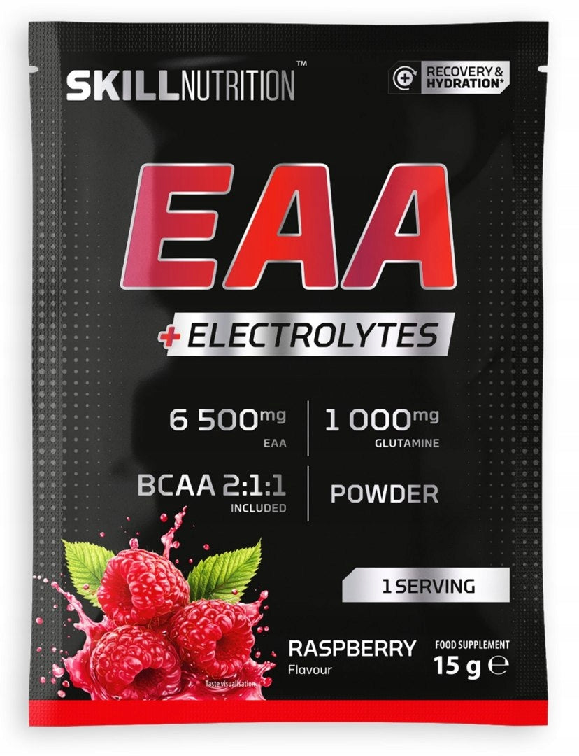 Skill Nutrition EAA 15 g Raspberry Sample ESSENTIAL AMINO ACIDS REGENERATION