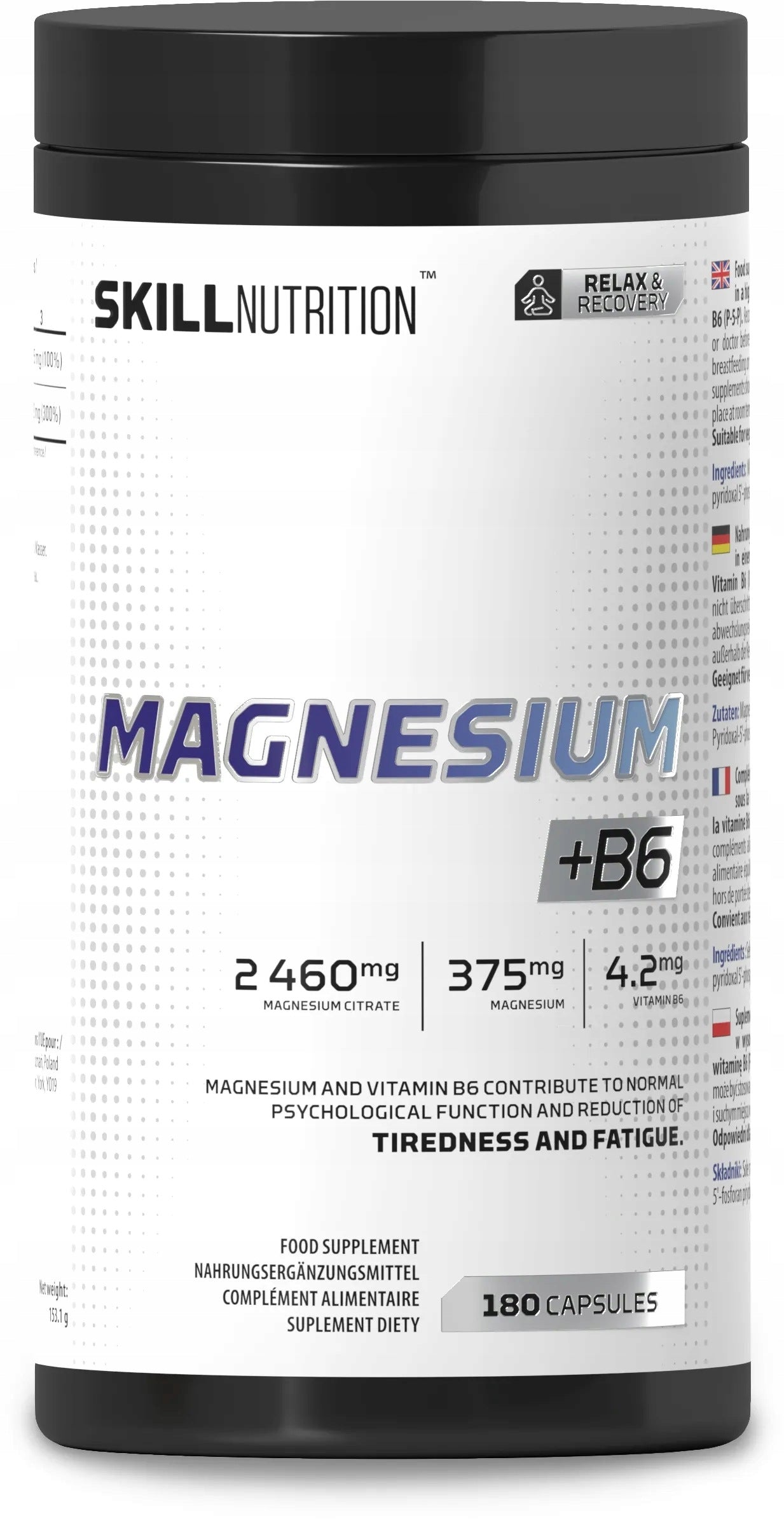 Skill Nutrition Magnesium + B6 Magnesium 180 capsules Nervous system Contractions