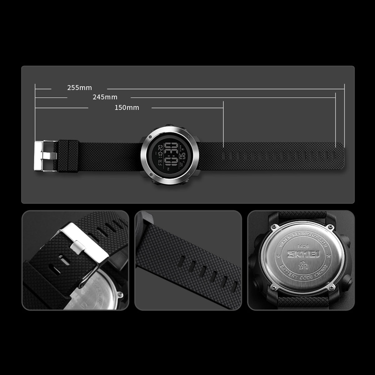 Skmei 1426 Digital Movement Men Watch 5ATM Waterproof El Fring 8L Strap material other