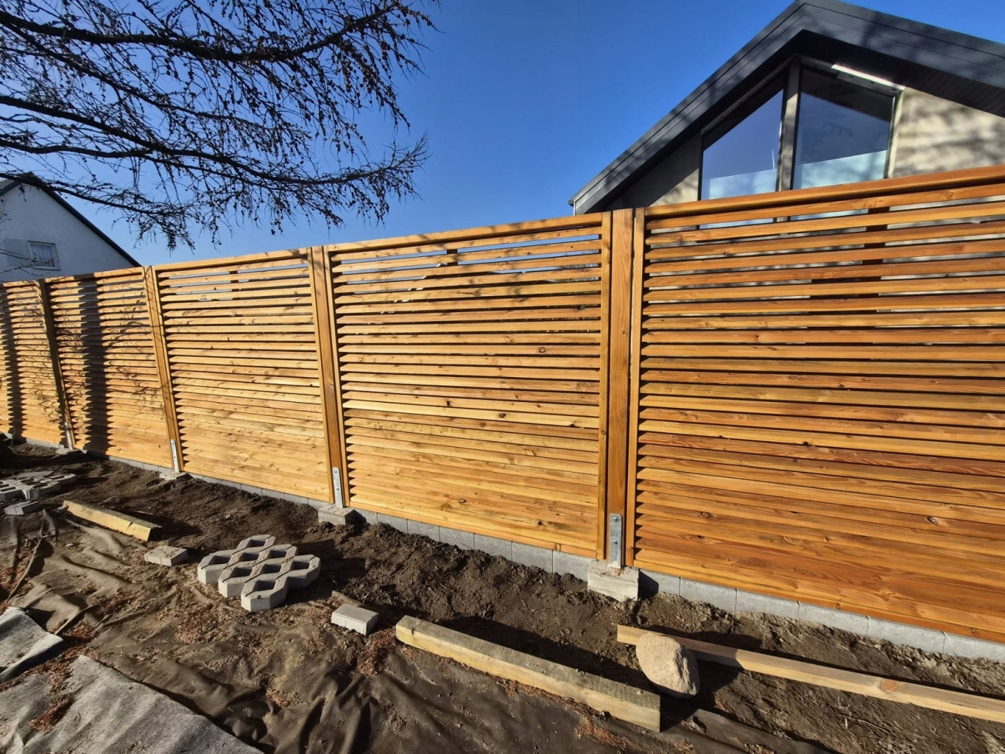 Slatted fence 180x180cm with larch KL C Packaging status original