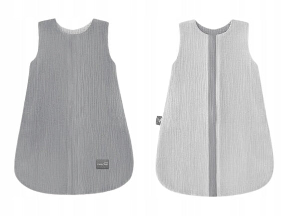 Doppelseitiger Musselin-Schlafsack, 0–4 Monate, Dunkelgrau 