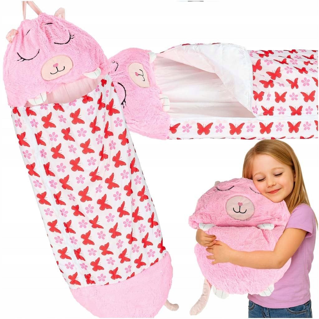 Sleeping bag for children tourist pillow 2in1 125x50cm pink