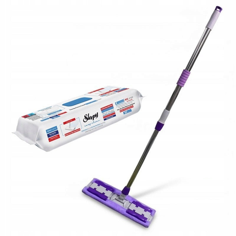 Sleepy Mop Set with Stick Mop Cartridges Wet Wipes Blue -