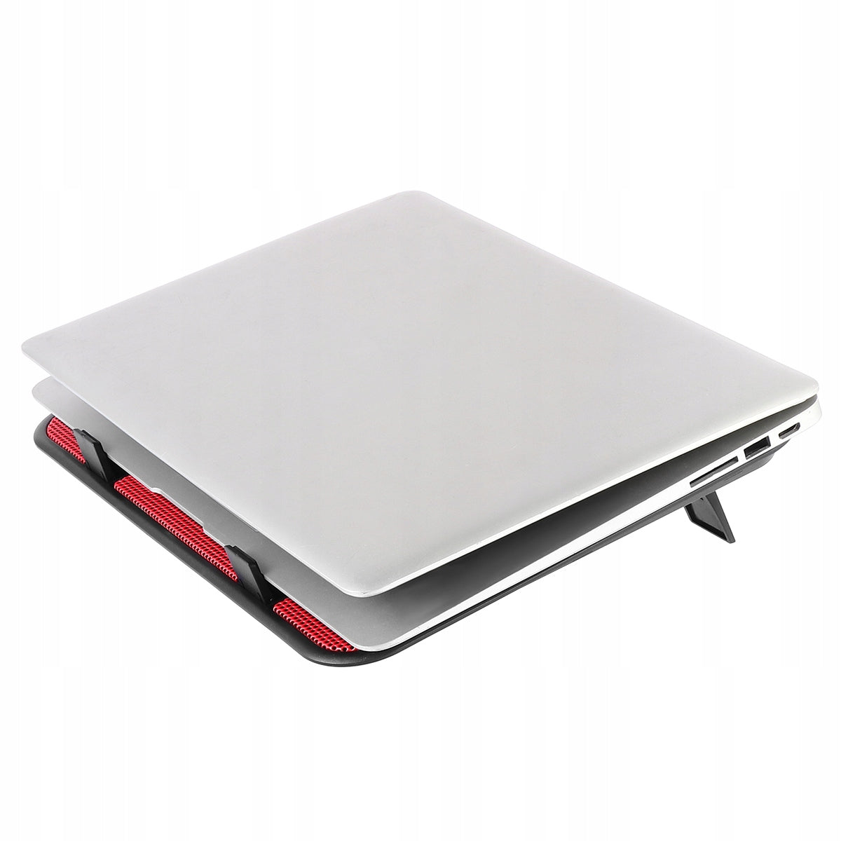 Slim Red Laptop Cooling Pad with Dual Quiet Fans and Adjustable Stand