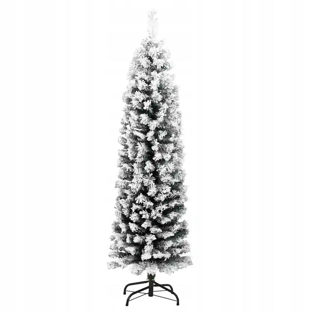 Slim artificial Christmas tree covered with snow, green, 150 cm, PVC Height 121 - 150 cm