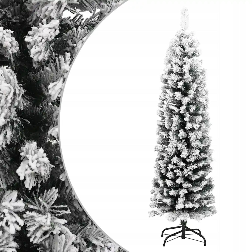 Slim artificial Christmas tree covered with snow, green, 150 cm, PVC
