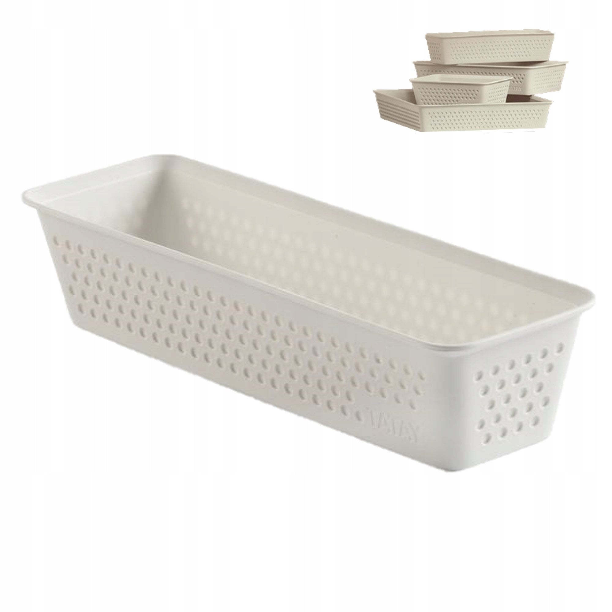 Slim organizer basket for a drawer, desk, living room, kitchen, white