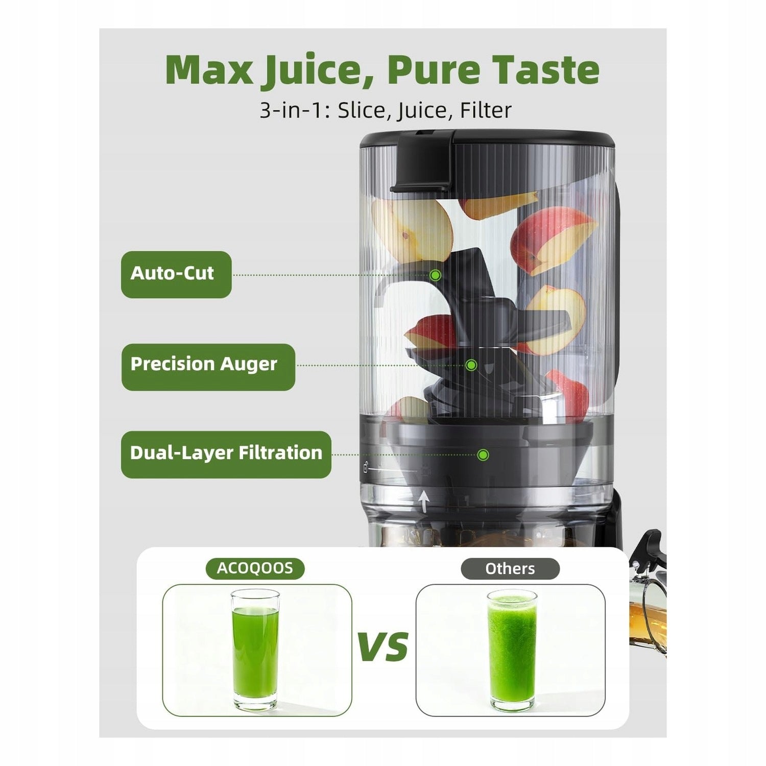 Slow-rotating fruit and vegetable juicer with wide opening for Dominant color black