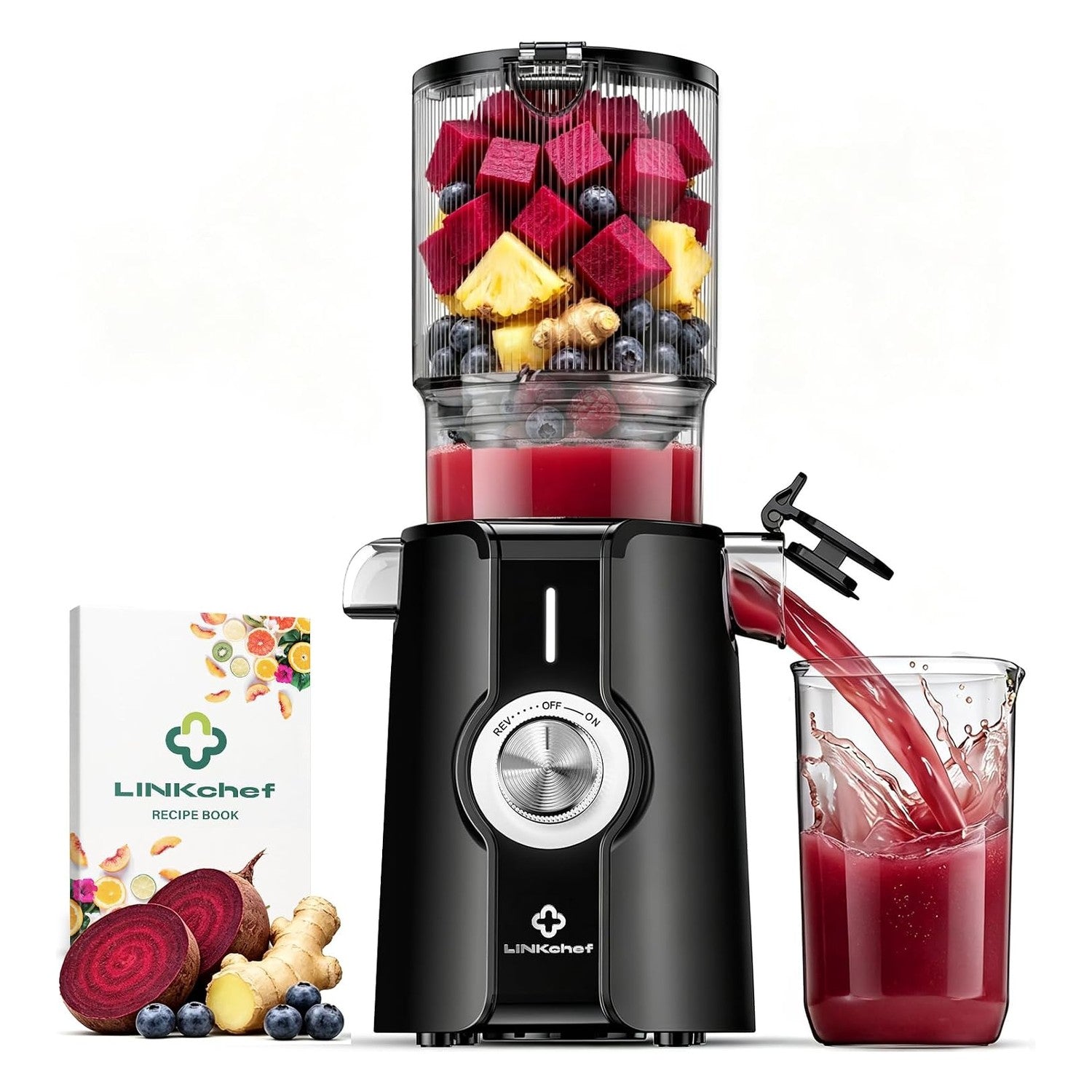 Slow speed juicer wide filling hole 4,53" for fruit and