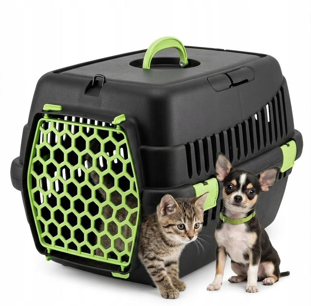 Small Animal Cat Transporter GT S 39x55x36,5cm Black and Green Strong Kind carrier