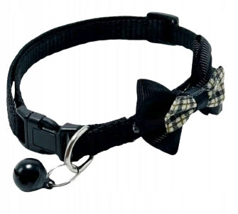 Small Dog Cat Collar with Bow Adjustable with Bell Black