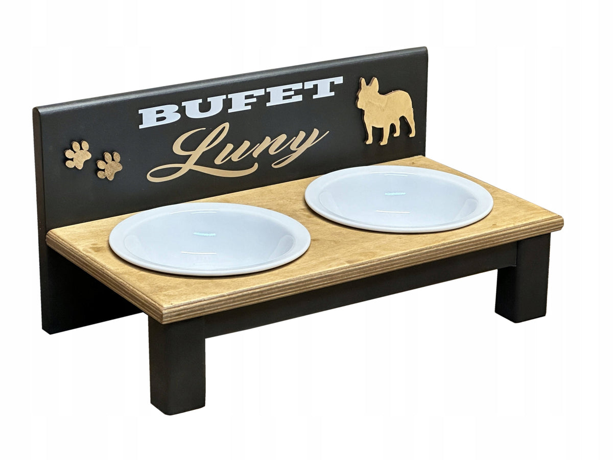 Small Dog Ceramic Bowl Stand 2 x 14 cm + Name Print