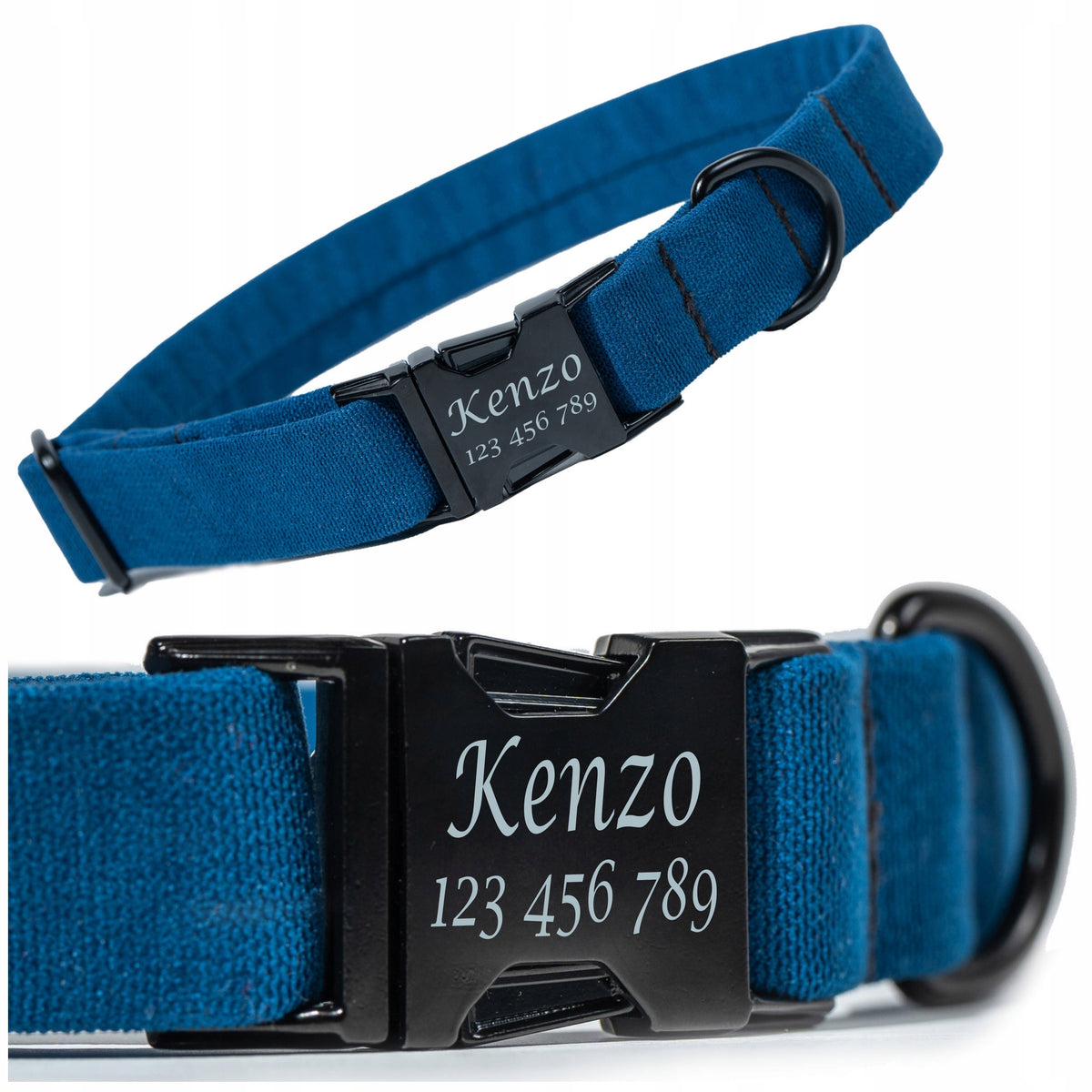Small Dog Collar with ENGRAVING Name and Phone Number size XS Navy Blue