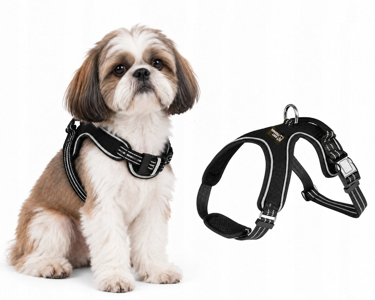 Small Dog Harness Adjustable Black Lightweight Lhasa Apso Pug Terrier XS
