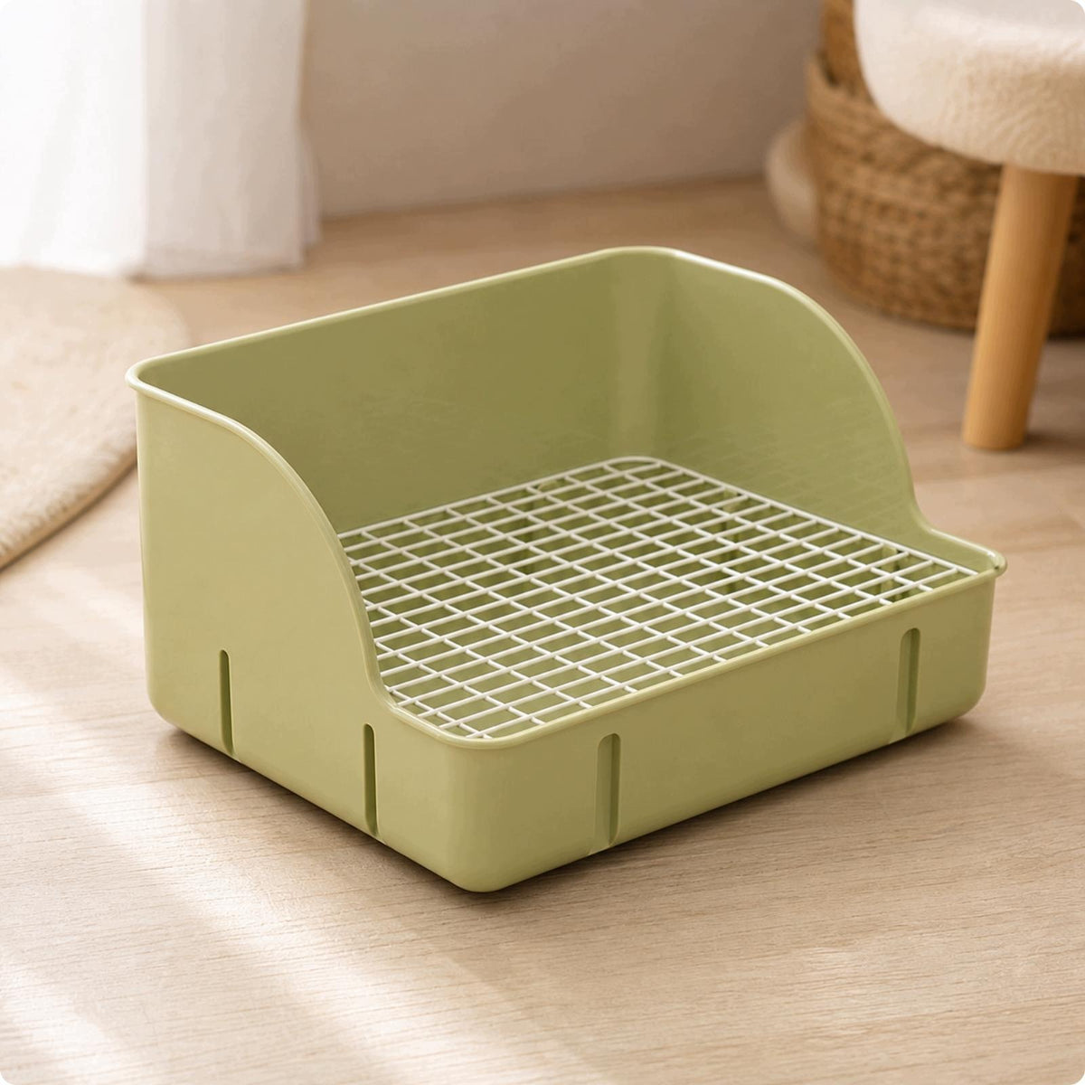 Small Herbivore Pet Waste Tray with Mesh Floor Raised Steel Grid - Green
