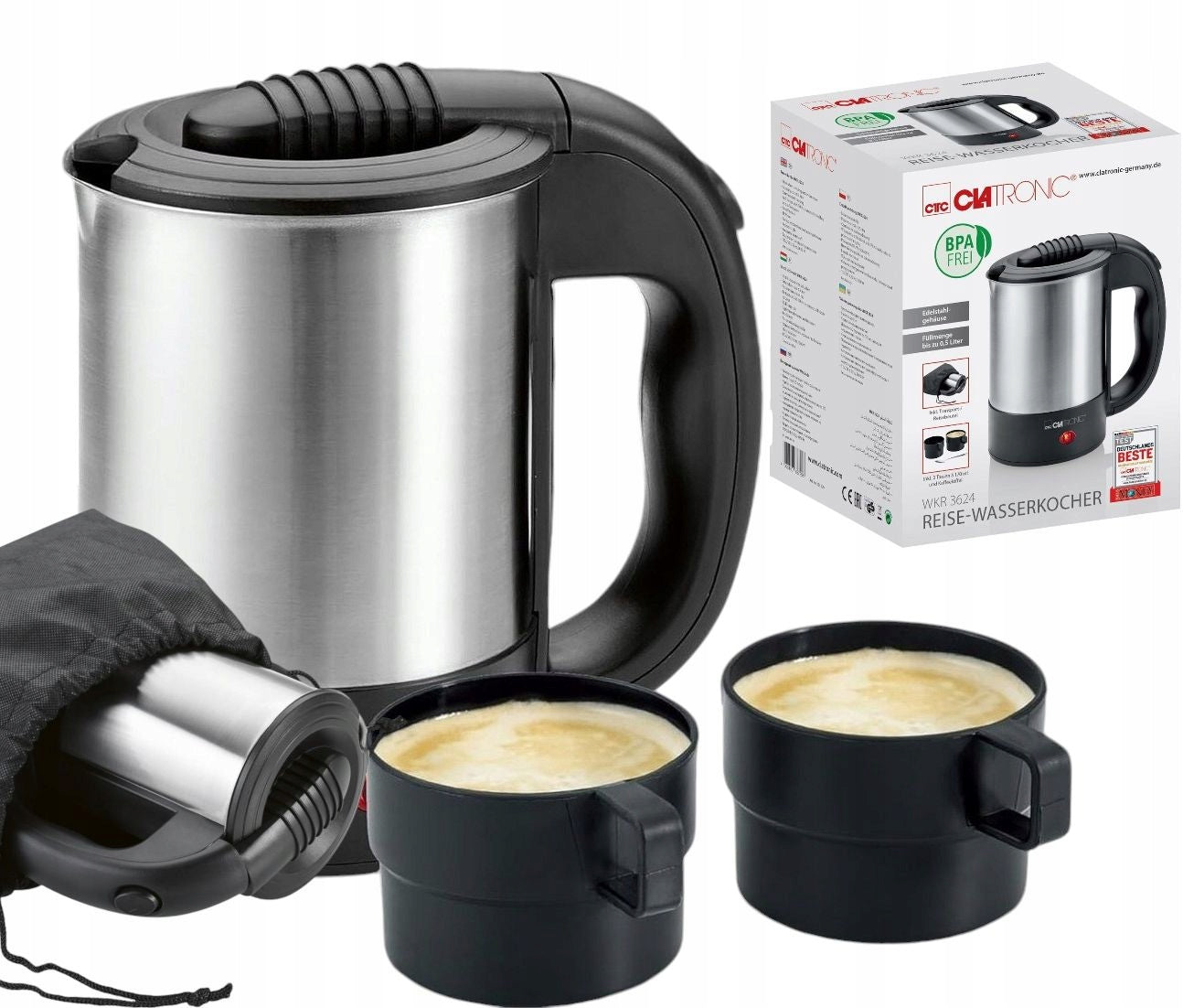 Small Kettle Electric Travel Portable Steel 0,5L 1000W Power 1000 W