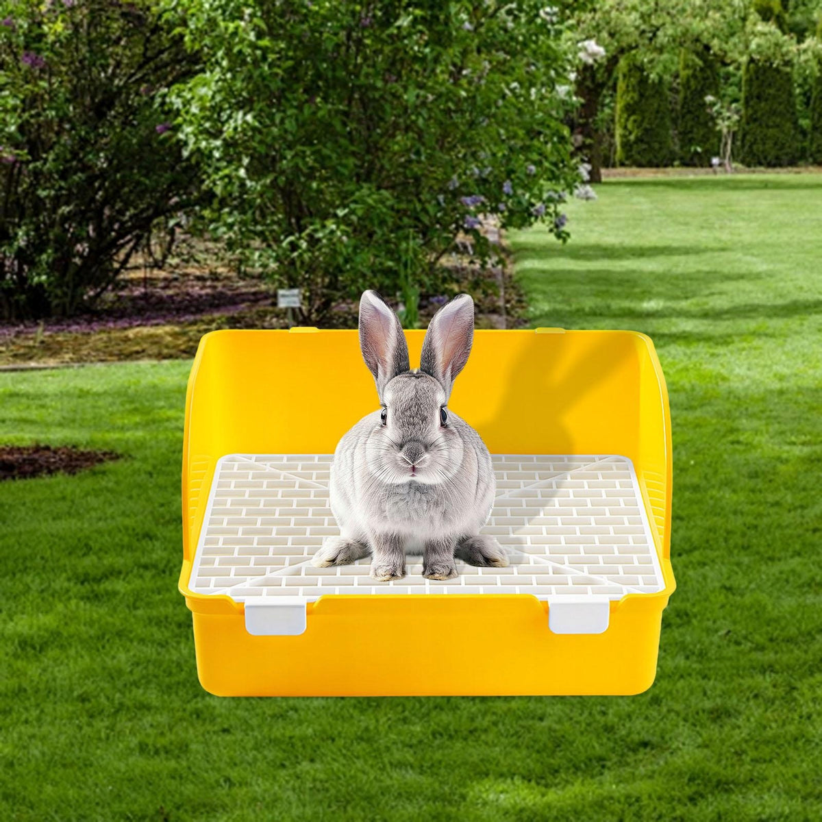 Small Rabbit Litter Box Square Cage Box Potty Trainer Bunny Potty Yellow