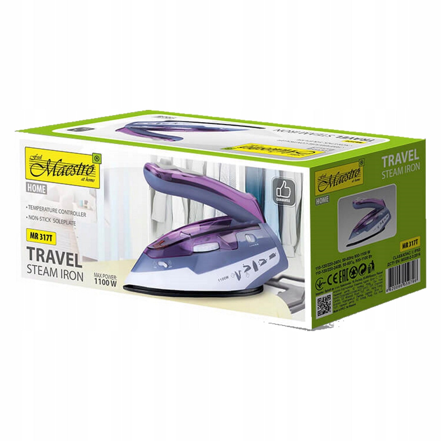 Small Tourist Iron Maestro 1100W MR-317T foldable compact 110/230V Brand Maestro