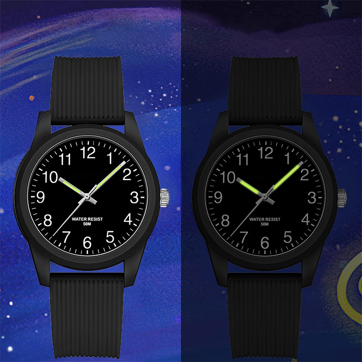 Small dateless school watch with silicone strap in cardboard set Functions waterproof