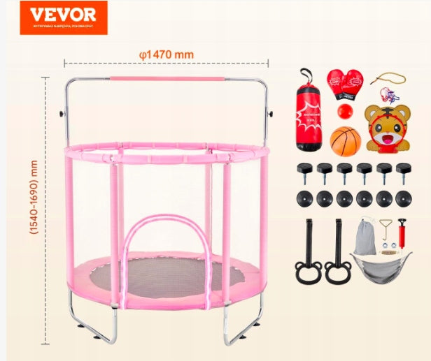 Small house trampoline for children for home and garden with net pink 147 cm Brand Vevor