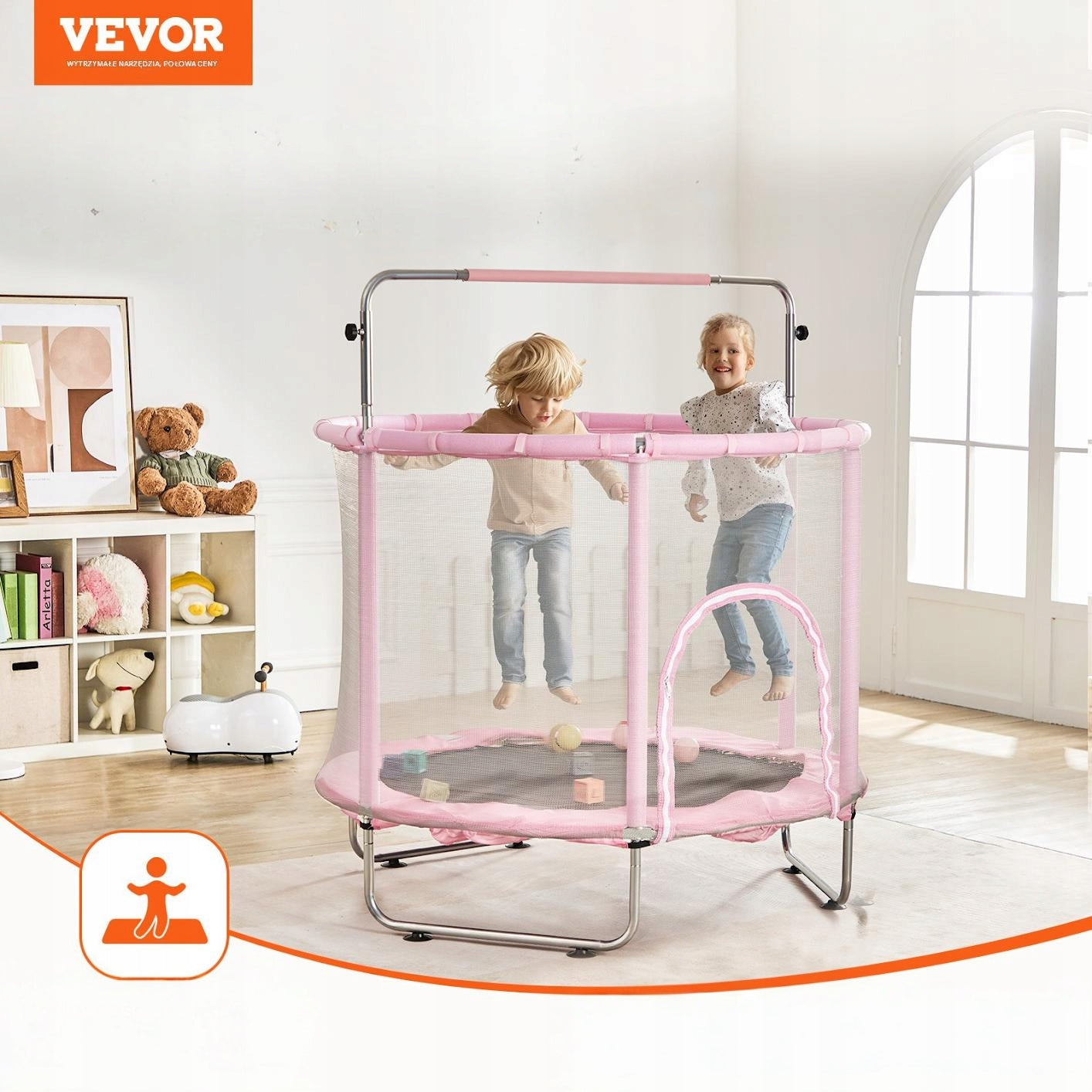 Small house trampoline for children for home and garden with net pink 147 cm Manufacturer code 5907021438384