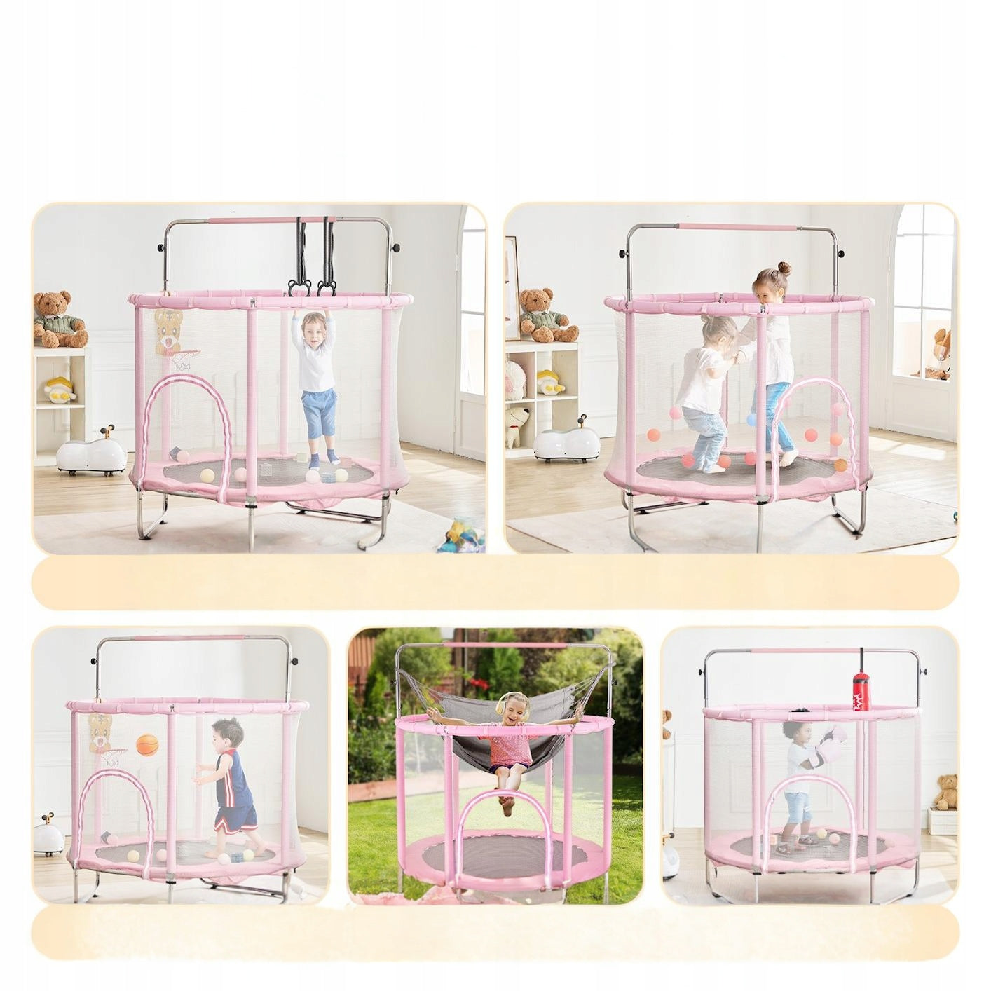 Small house trampoline for children for home and garden with net pink 147 cm Size (ft) 5 (150 cm)